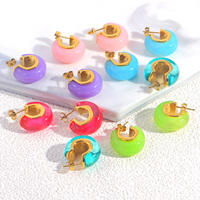 JUSNOVA - Aros Ovalados de Acero Inoxidable al por Mayor, Chapados en Oro de 18k PVD, con Resina Degradada Colorida, Joyería de Moda para Mujer, Estilo Veraniego
