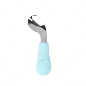 Cuchara de entrenamiento de mango corto para que el bebé aprenda a comer, silicona para alimentos complementarios, vajilla infantil de acero inoxidable - Product Image 1
