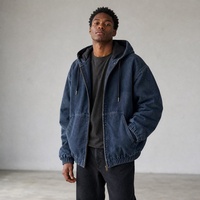 Veste en jean vintage pour homme, coupe ample, fermeture éclair, à capuche, personnalisée