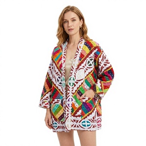 Chaqueta de Mujer Estilo Bohemio Vintage, Hecha a Mano, 100% Algodón Puro, Floral, Antiarrugas, de Secado Rápido, Reversible, con Cierre de Cinturón y Parches - Product Image 1
