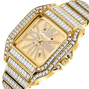 ساعات مثلجة للرجال مربعة أعلى العلامات التجارية الفاخرة الماس الكامل الهيب هوب ساعة أزياء ساعة اليد الذكور المجوهرات