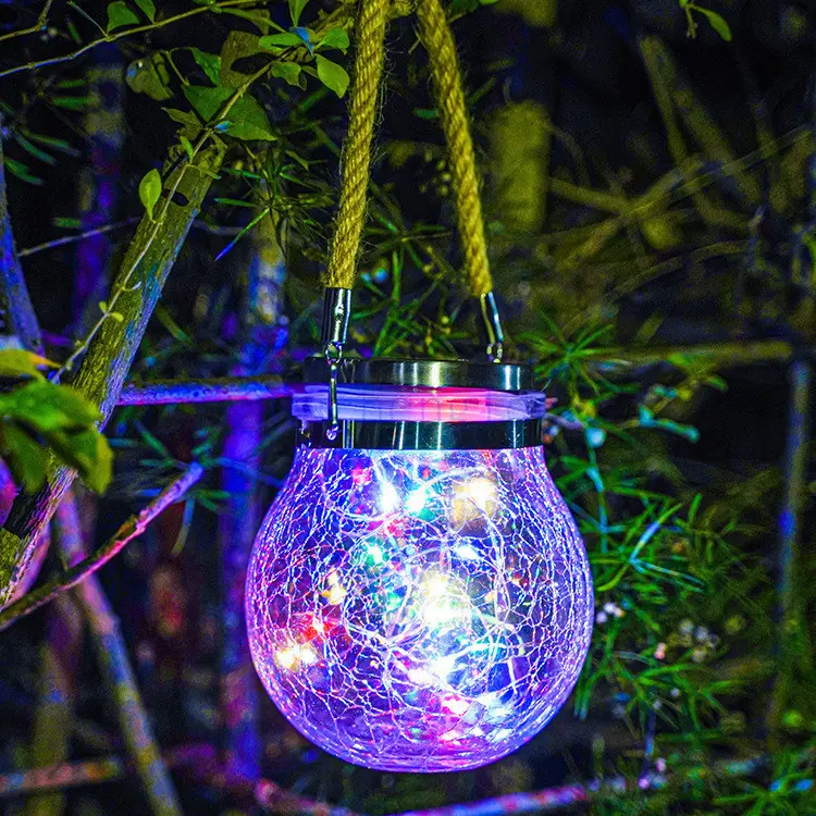 Longstar सबसे अच्छा बेच निविड़ अंधकार उद्यान बहु रंग सौर दरार गेंद ग्लास जार रोशनी क्रिसमस पेड़ सजावट प्रकाश