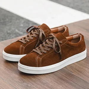 custom logo high quality light luxury cow suede genuine leather sport running walking style casual shoes men