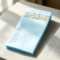 Serviette de table jetable en Airlaid bleu clair avec feuille d'or, motif floral, aspect lin, pour banquets et mariages