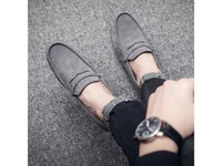 Mocassins pour hommes décontractés à bout rond, chaussures bateau à enfiler, semelle extérieure en plastique, en cuir synthétique respirant, couleur unie, avec coutures apparentes