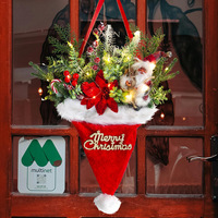 Décorations d'arbre de Noël lumineuses plante verte aiguille de pin porte suspendu chapeau de noël pendentif décoratif pour ornement de boule