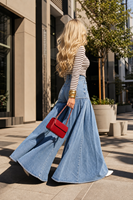 Pantalon palazzo en jean taille haute ultra large pour femme, bleu clair, plissé, style jupe longue, coupe oversize ample, culotte Y2K streetwear