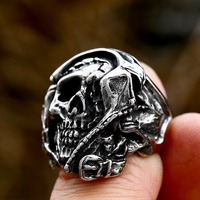 Bague Crâne Guerrier en Acier Inoxydable pour Homme, Style Vintage Hip Hop Rétro Audacieux, Plaqué Or 14K, Bijou Cadeau, Vente en Gros, Marque Personnalisée TSR113