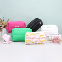 Pochette de maquillage personnalisée en nylon matelassé rembourré noir, imperméable, pour cosmétiques, maquillage, articles de toilette, beauté, soins de la peau
