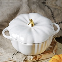 Vaisselle en porcelaine fine de style japonais, bol en céramique en forme de citrouille, bol à soupe noir à deux anses avec couvercle