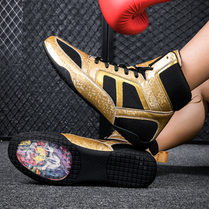 Zapatos de boxeo con cordones de malla, transpirables, de caña alta, para hombres y mujeres, entrenamiento, lucha, gimnasio, entrenamiento, rojo, dorado - Product Image 3