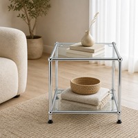 Table basse en verre élégante et écologique avec cadre en métal à revêtement électrostatique thermodurcissable, mobilier modulaire