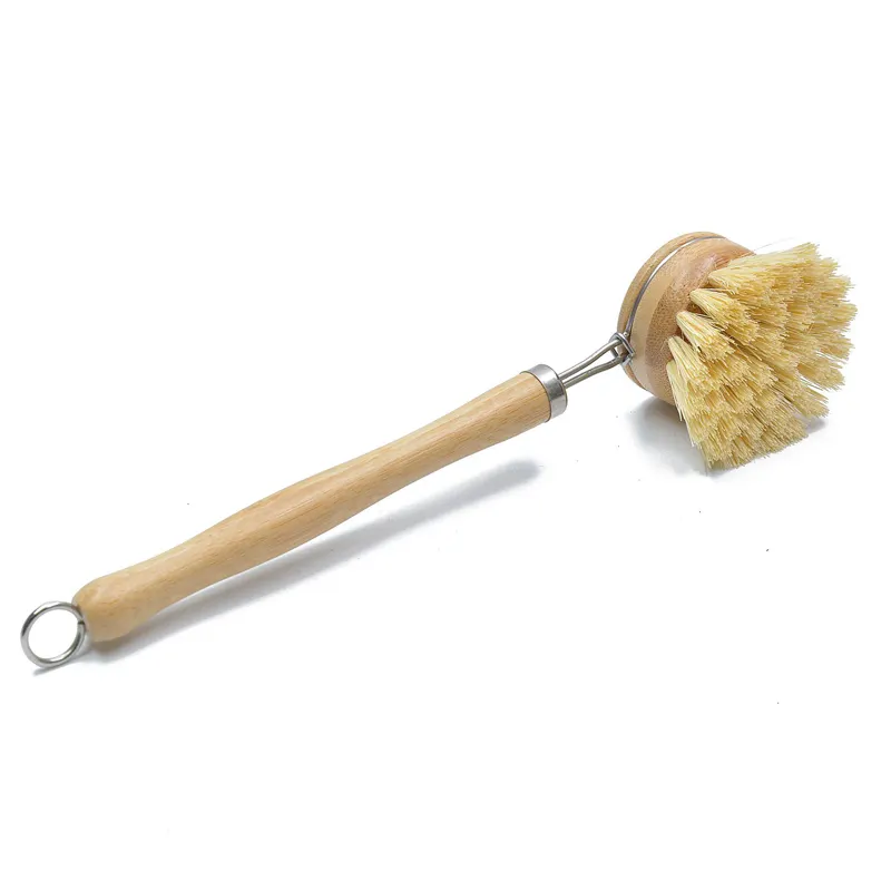 High Quality Kitchen Cleaning Brush Bamboo Long Handle Removable Head Coconut Cleaning Brush