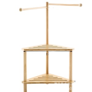Tabouret de salle de bain en bois Haoxin avec étagère de rangement double couche et barre porte-serviettes, couleur bois naturel, organisateur de douche - Product Image 2