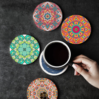 Sous-verres et tapis de boisson vierges pour sublimation, écologiques, vintage, en liège et céramique, avec motif mandala style marocain et pierre naturelle