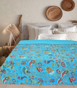 Indian Hand Block Print Cotton Kantha <b>Quilt</b>, Handmade <b>Patchwork</b> <b>Bedspread</b>, Twin 60x90 & King 90x108 - Product Image 6