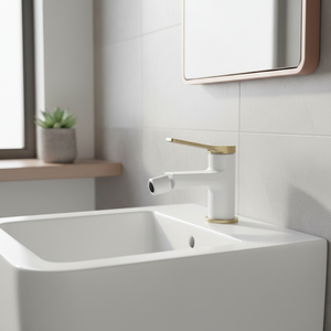 Mezclador de bidé KAMALU de color blanco con palanca de bronce y acabado de latón para uso en el baño, de color blanco, DE, para uso en el baño - Product Image 3