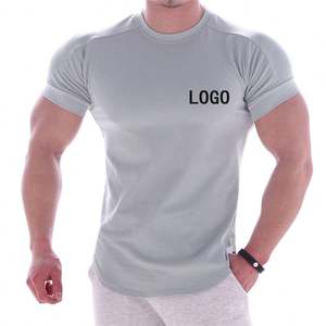 Camiseta de entrenamiento de gimnasio de secado rápido con logotipo personalizado para hombre, cuello redondo con patrón sólido de elasticidad para entrenamiento de correr - Product Image 6