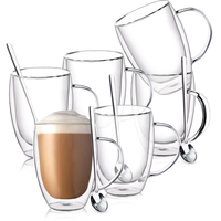Mug Kopi Kaca Dinding Ganda 12oz 350ml Langsung dari Pabrik, untuk Espresso, Cappuccino, Latte, Teh, dengan Gagang