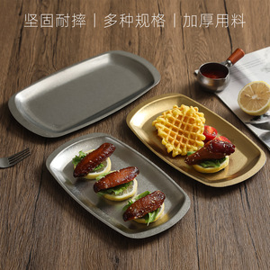 Vintage Distressed Stainless Steel Rectangular <b>Plate</b> Retro Gold Steak Snack Dessert Tray Party Hotel Coffee Tea Use - Product Image 5