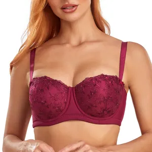 BINNYS meilleure vente grande taille pour le dos couverture de graisse sueur broderie coton filet tissu demi-tasse soutien-gorge et culotte ensemble pour femmes