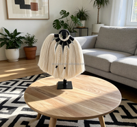 Décoration de table bohème faite à la main avec pampilles et support, ornement en fibre noire et ivoire pour la décoration intérieure de la maison et des hôtels