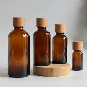 Luxury 1-100ml <strong>Amber</strong> <strong>Glass</strong> Spa Oil Container With Natural Bamboo Cap Essential Body Oil Refill Empty Oil <strong>Bottle</strong> - Product Image 4