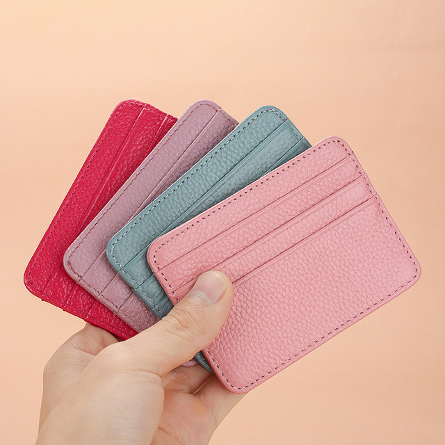 Custom Logo Slim Candy Color Women's Leather Card Holder Wallet RFID Feature Business Card Holder Lightweight