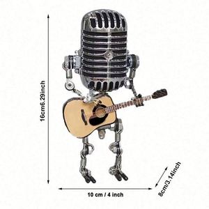 Vintage Aluminum Alloy Microphone Robot Play Guitar Desk LED Lamp Art Deco Modern Art Miniature <b>Crafts</b> <b>Lighting</b> Kitchen Home - Product Image 3