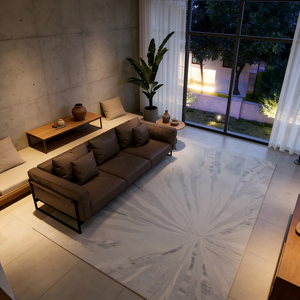 Alfombra de área abstracta de poliéster y yute personalizada de la fábrica de alfombras Wilton para sala de estar y dormitorio - Product Image 1