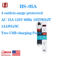 Multiprise blanche 15A avec protection contre les surcharges, interrupteur marche/arrêt, 4 prises, double ports de charge USB, certifiée ETL, pour dortoir