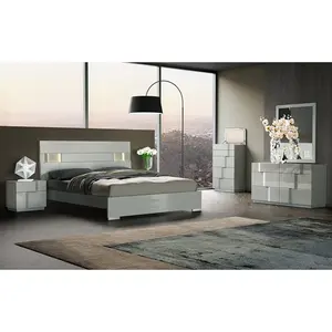 NOVA New Arrival 6 Pcs Grey Lacquer King / Queen / Twin / Full Size Bedroom Set Collection