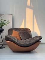 Fauteuil d'appoint contemporain à coque incurvée en chenille, avec structure en cuir robuste, pour appartement, maison, studio, café, détente