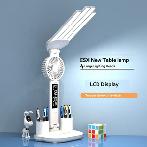 Bốn Đầu Đồng Hồ Thời Gian Lịch Hiển Thị Đèn Bút Chủ Bảo Vệ Mắt Gấp LED Bảng Đèn Với Fan Cho Đọc Sách Học Tập - Product Image 2