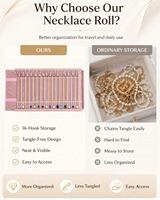 Étui de voyage pliable en velours matelassé rose avec logo personnalisé, 20 crochets, pour rangement et présentation de bijoux et pendentifs