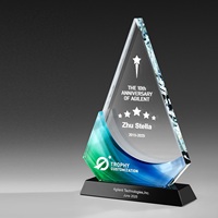Trophée en cristal transparent en forme de triangle HBL en gros, prix personnalisé avec logo 3D, médailles, plaques avec base noire