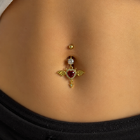 Anneaux de nombril en acier inoxydable 316L doré avec zircon CZ, motifs feuille d'érable, fleur, cœur, croix, bijoux de piercing pour femme