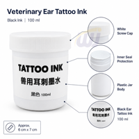 Encre de tatouage noire WANJIA pour marquage vétérinaire des animaux, compatible avec les pinces à tatouer, machine à tatouer les oreilles de lapin et de chien, usage en élevage porcin