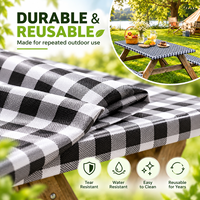 HuiHe Housse de table de pique-nique ajustée à carreaux noirs et blancs avec housses de bancs, nappe de camping extérieure élastique