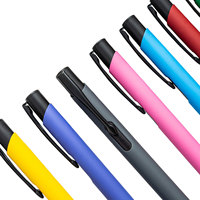 Stylo publicitaire BECOL en gros, stylo à bille rétractable en métal avec revêtement en caoutchouc souple et finitions noires pour le bureau