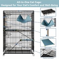Cage à chat en fil métallique noire, assemblable, avec accessoires complets, design simple, cadre thermolaqué, griffoir et plateformes rembourrées