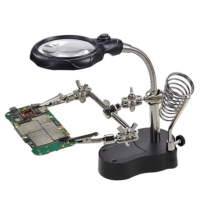 3.5x 12x Helping Hands Third Hand Soldering Iron Welding Stand Station With 2 Led Clip Welding Magnifier Magnifying Glass