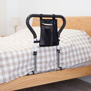 Accoudoir de lit pliant en acier à haute teneur en carbone avec barre de sécurité pour personnes âgées, avec poche en filet - Product Image 1