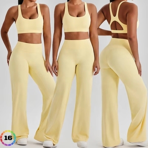Ensemble de sport pour femme avec soutien-gorge rembourré et pantalon de yoga évasé taille haute à dos ajouré et jambes larges, idéal pour la gym et les activités sportives - Product Image 5