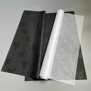 Papel de embalagem personalizado do tecido, papel de embalagem do tecido da marca de impressão da cor branca e preta do logotipo para a roupa