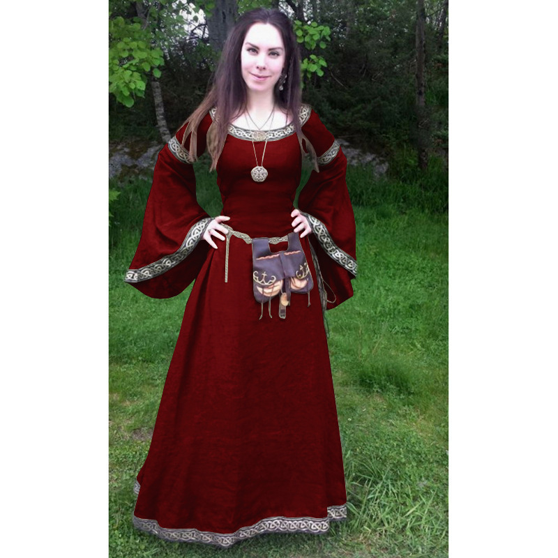 Robe Gothique Femme Deguisement Halloween Femme Costume de Médiévale pour Femmes Robe Médiévale avec Manches Trompette Déguisement Carnival Victorien