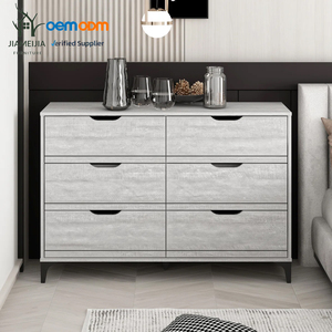 Cassettiera Moderna Minimalista Grigio Chiaro Testurizzata a 6 Cassetti con Maniglie a <span class=keywords><strong>Filo</strong></span>, Ecologica e Resistente per Camera da Letto e Soggiorno - Product Image 1