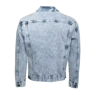 Veste en jean tendance pour homme, coupe ajustée, délavée, couleur unie, style streetwear décontracté, en coton tissé, col rabattu, fermeture boutonnée - Product Image 6