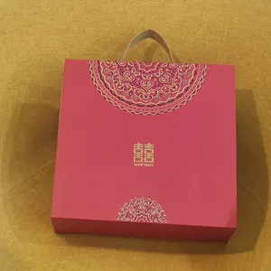 กล่องลิ้นชักกระดาษแข็งหรูหราบรรจุภัณฑ์กระเป๋าถือกล่องแข็งกล่องของขวัญขนาดใหญ่พร้อมที่จับ