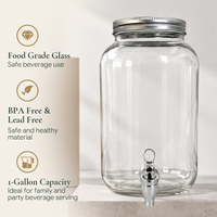 Distributeur de boissons en verre commercial de 1 gallon avec robinet, pot à jus transparent avec couvercle métallique argenté, vaisselle OEM